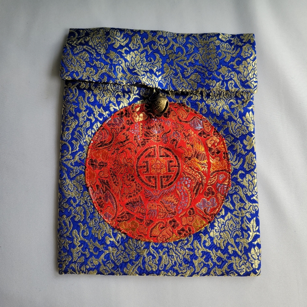Elegant Blue and Gold Brocade Pouch